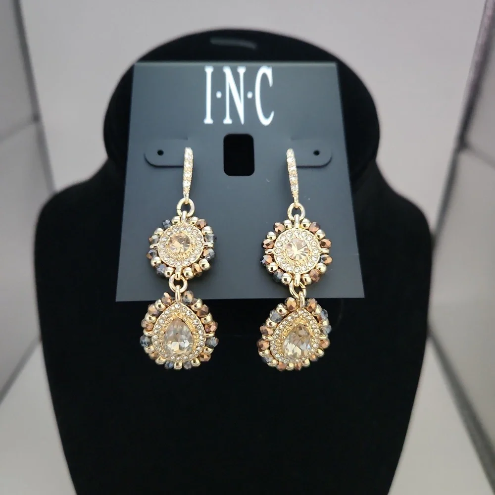 INC Neutral Double Drop Crystal Earrings